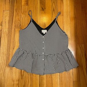 Jun & Ivy Black & White Gingham Peplum Top